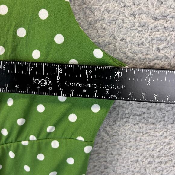 Vtg Faux Wrap Dress 14W Polka Dot Garden Party Derby Stretch Ruched Classic City - Picture 7 of 10